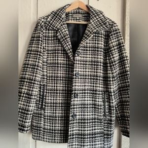 Wool Oversized Black and Cream Plaid Peacoat